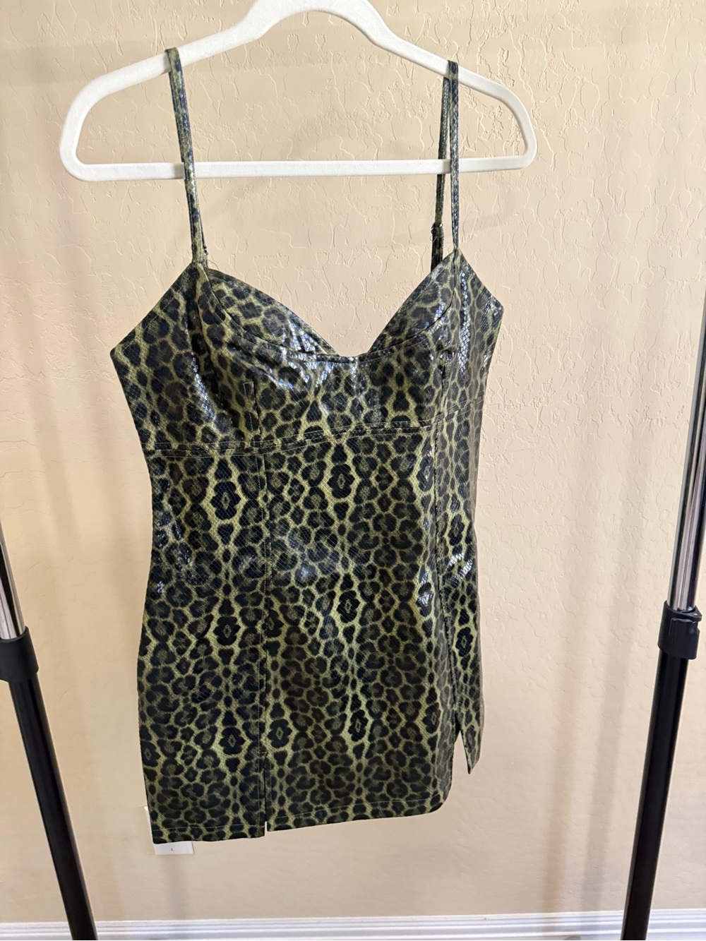 Nasty Gal Olive Green Leopard Print Mini Dress